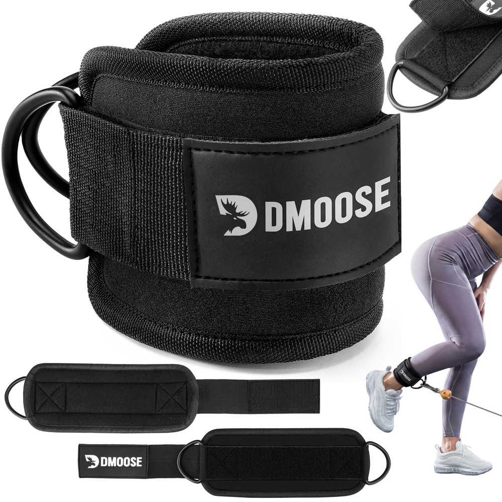 DMoose Ankle Strap for Cable Machine Attachments - Gym Single, Black - Single