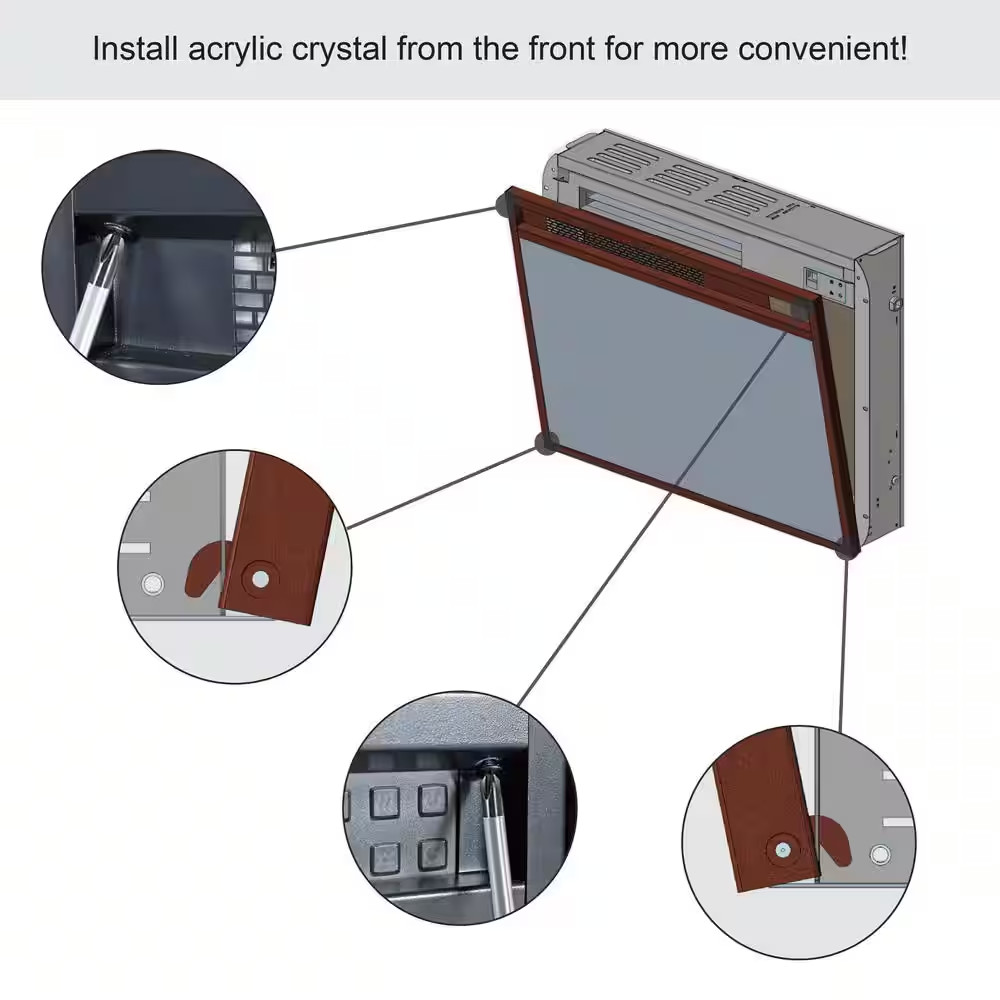 23 In. Ventless Electric Fireplace Insert with Crystal & Realistic Flame, Remote