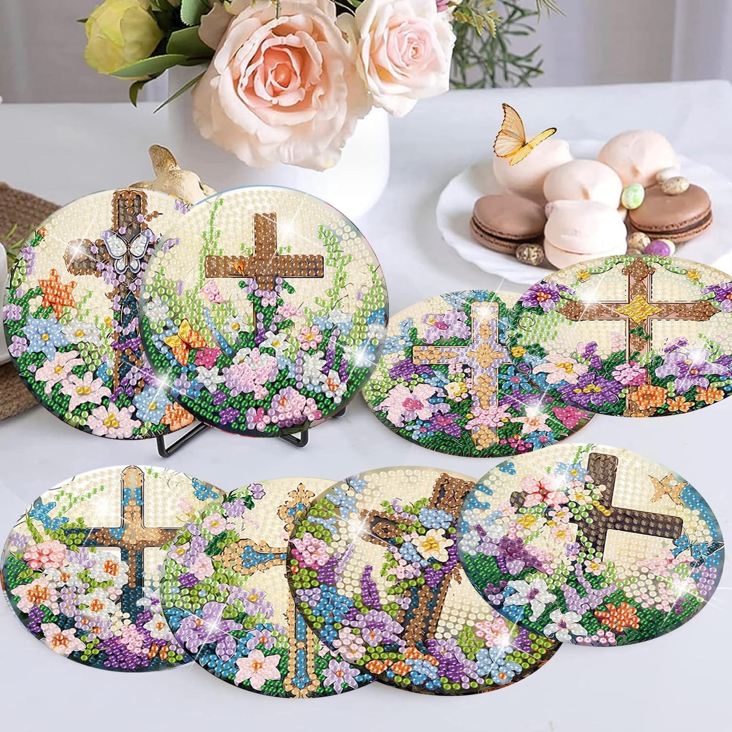 8 Pcs Diamond Art Coasters Kits for Adults - Christ Cross Diamond Painting Coast