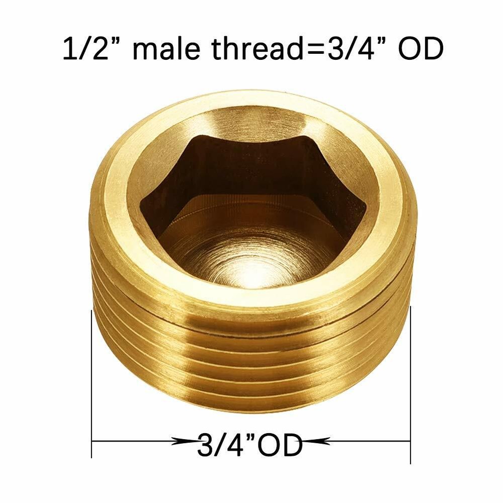 6Pcs Brass Pipe Fitting Internal Hex Socket Thread Pipe Plug 1/2" Male