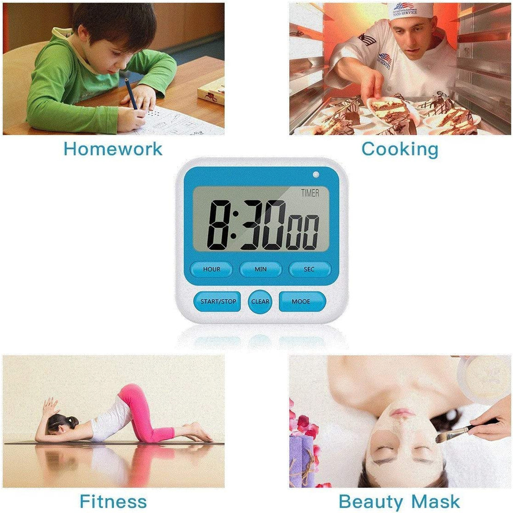 Upgraded Digital Kitchen Timer, On/Off Switch, 12/24 Hour Clock and Silent Timer