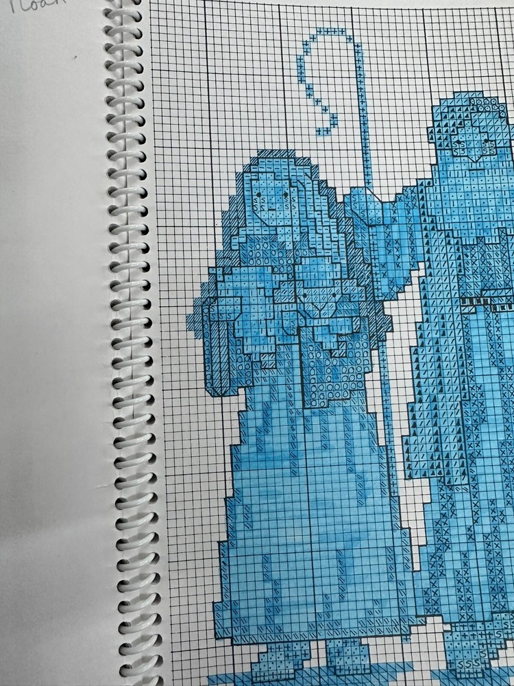 Alphabet Afghan ecru fabric plus Two by Two chart