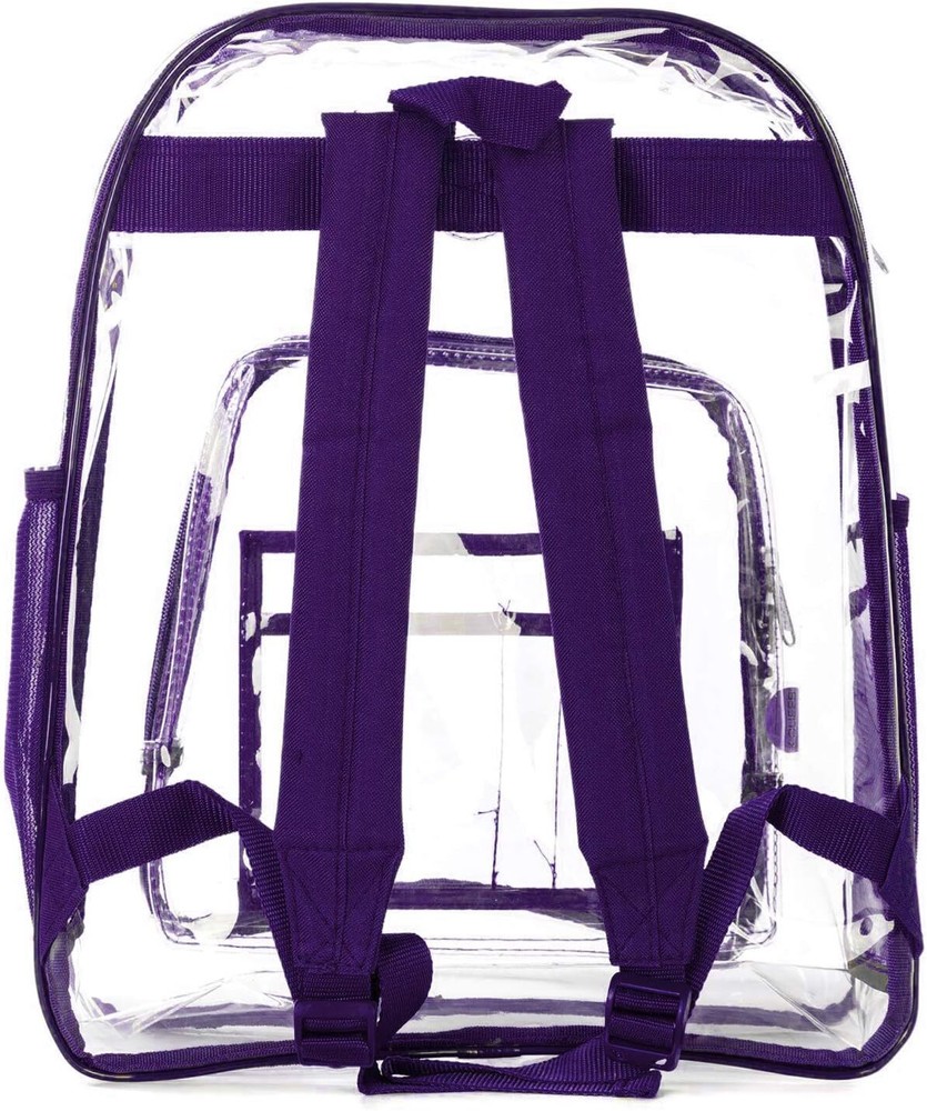K-Cliffs Clear Backpack Quality See Through Student Bookbag Clear/Purple Trim