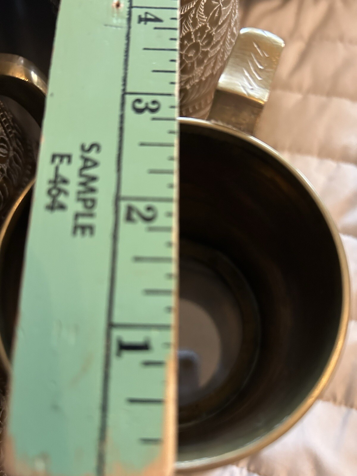 Set Of Four Vintage Hand Etched Copper/Brass Beer Mugs Glass Bases - Pakistan