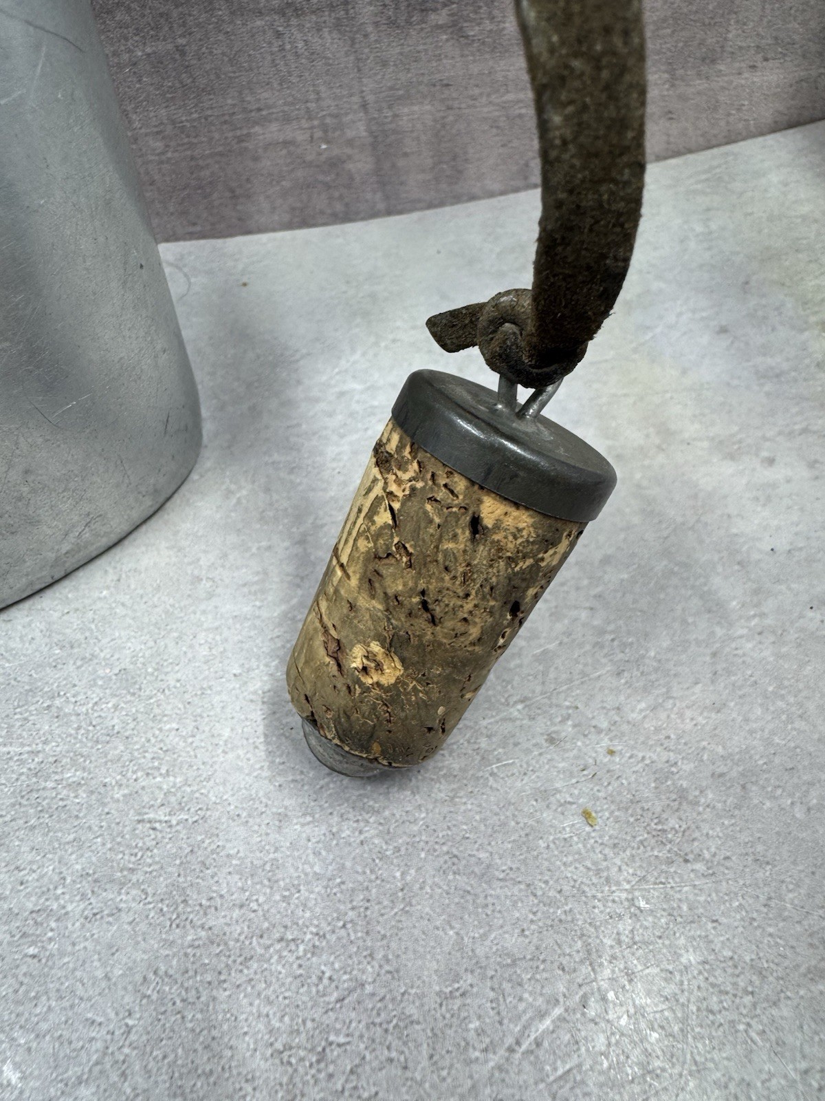 Vintage Swiss Army Canteen Enamel Water Bottle w/ Cork & Leather Strap 8.5”