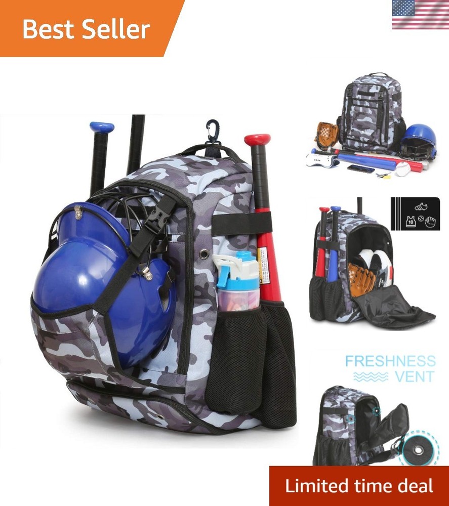 Durable Baseball Bat Backpack with Large Capacity for 4 Bats - Camouflage Style