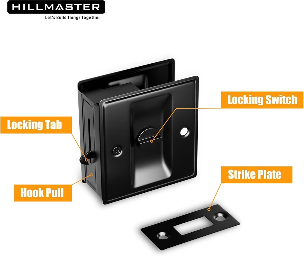 Privacy Pocket Door Lock Pull, Matte Black Hardware 1 Pack,