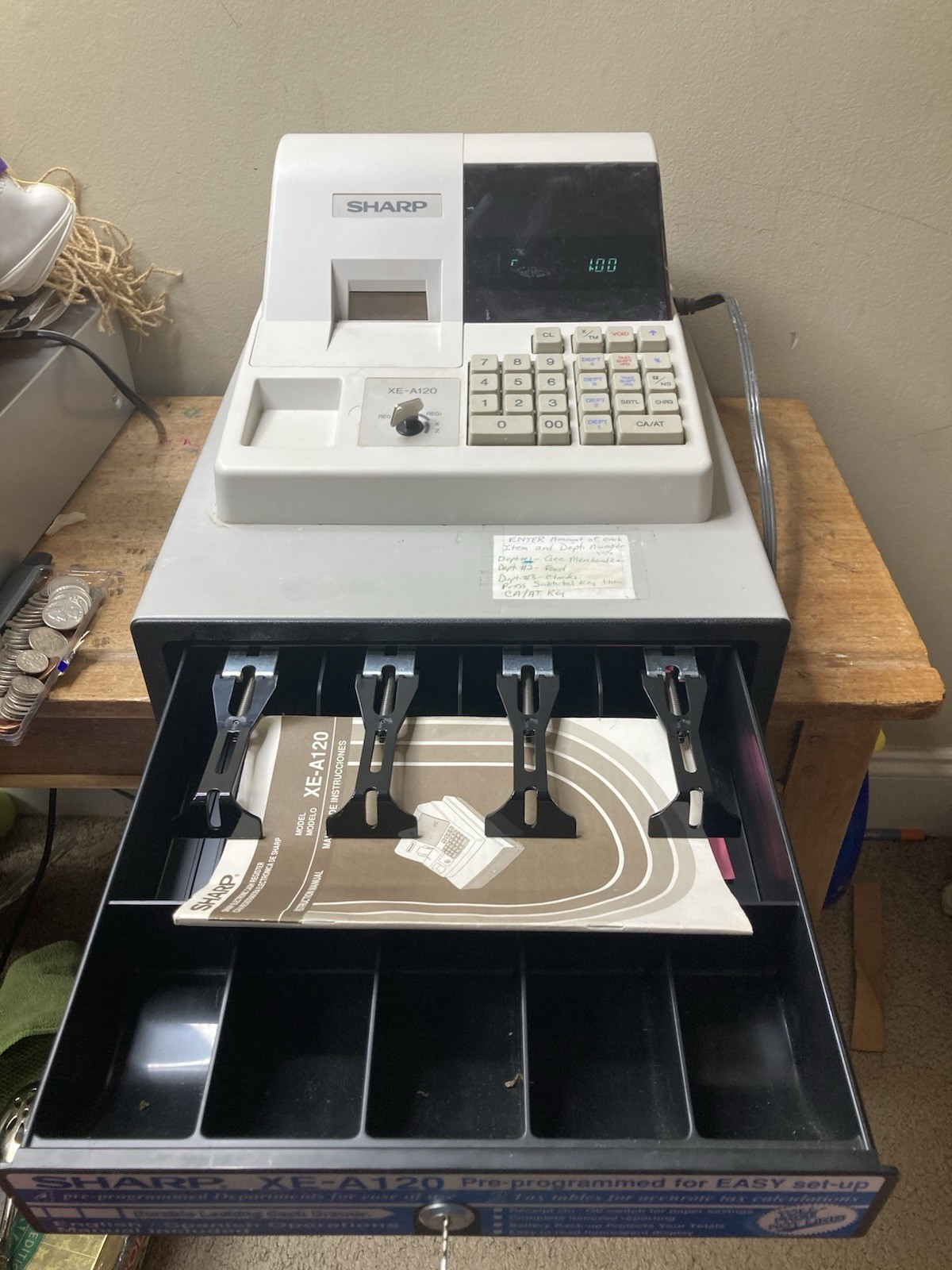 Sharp XE-A120 Electronic Cash Register With Key Cash Drawer  Manual