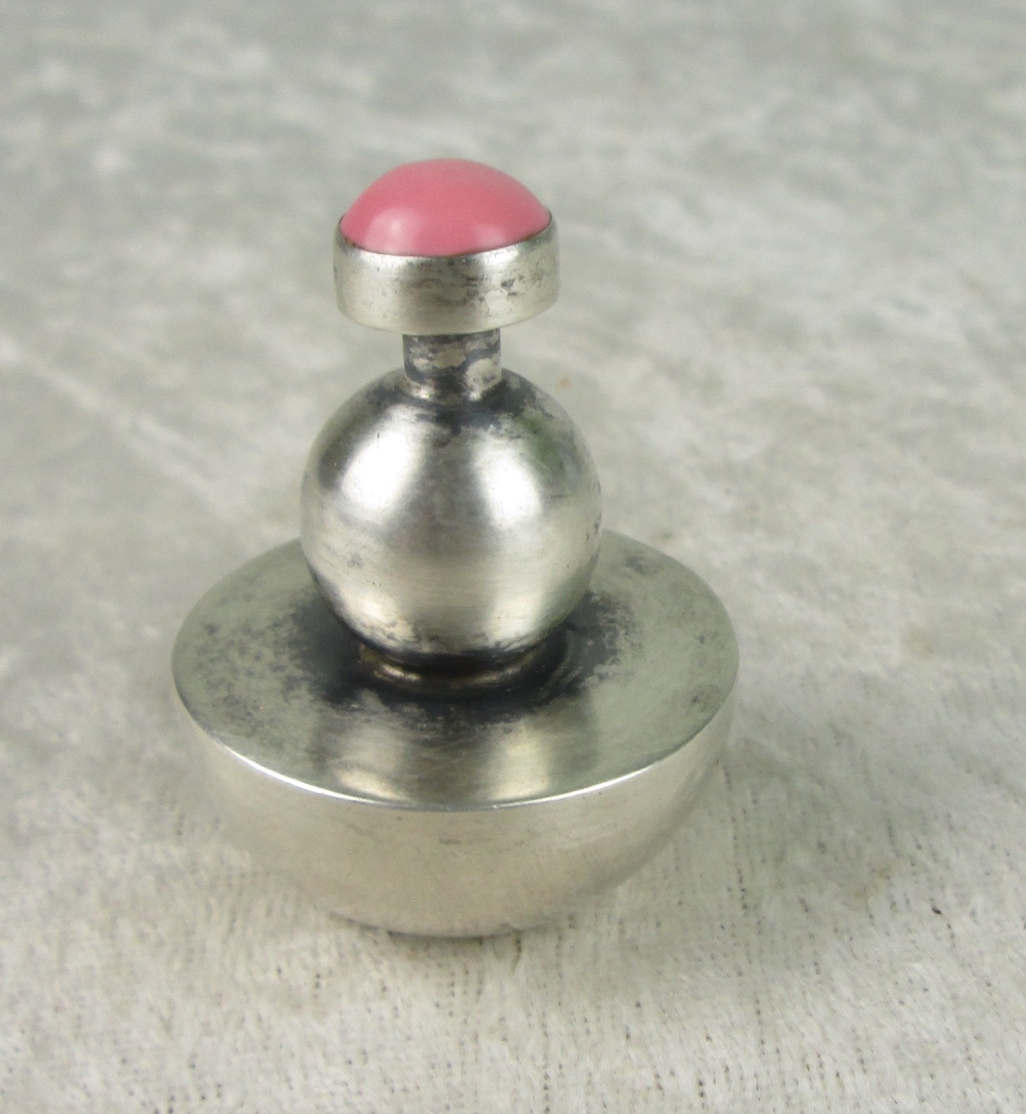 Sterling Silver Modernist Perfume Bottle Pink Stone Taxco Mexico Miniature