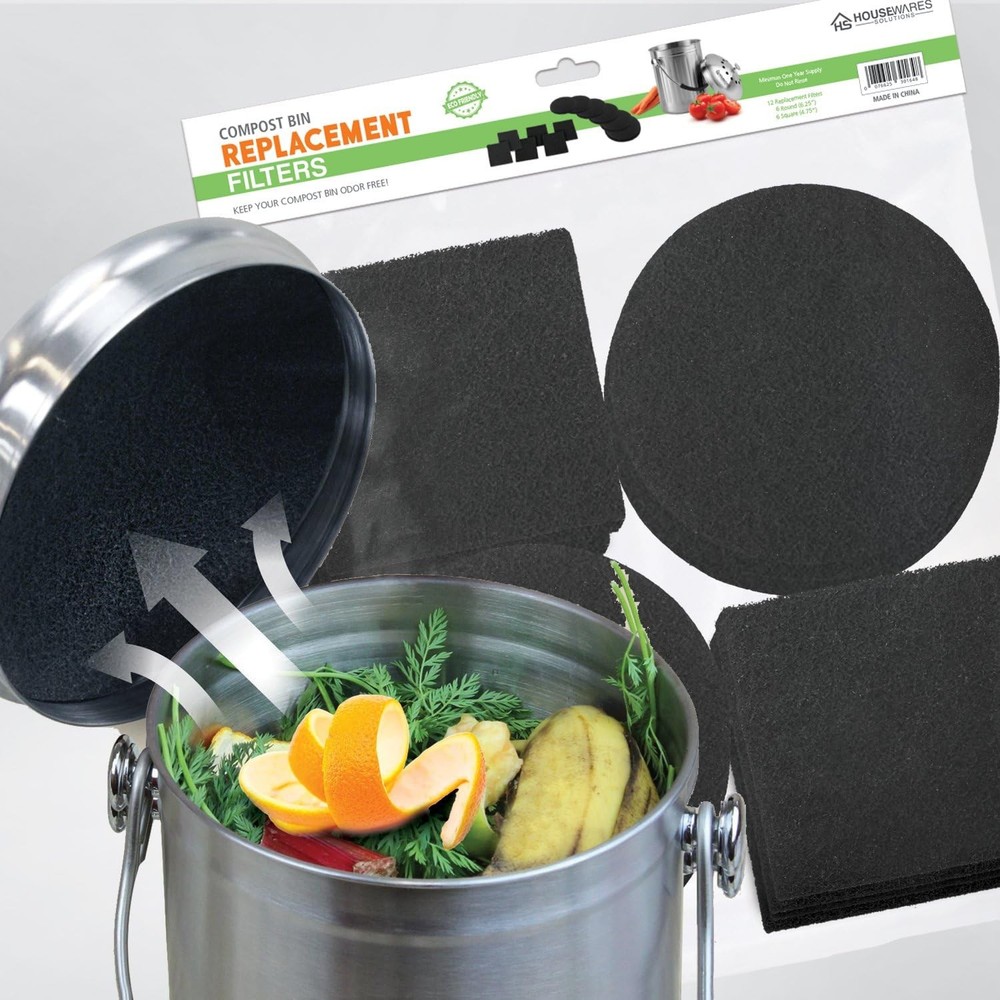 12 Pieces Counter Top Activated Carbon Compost Bin Filters Extra Thick Indoor