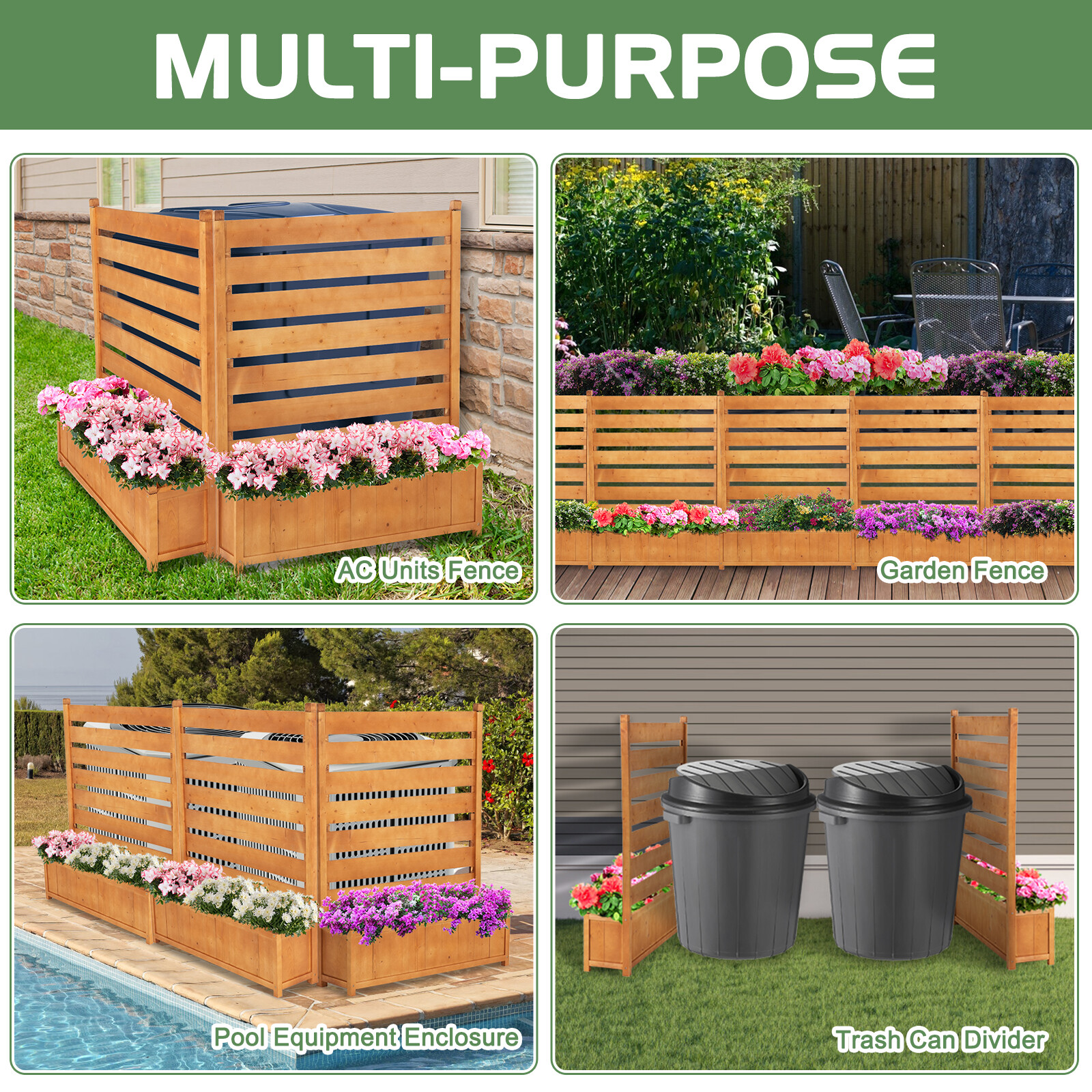 SLSY 2-Panel 36"Wx45"H Air Conditioner Fence Privacy Screen With 2 Planter Box