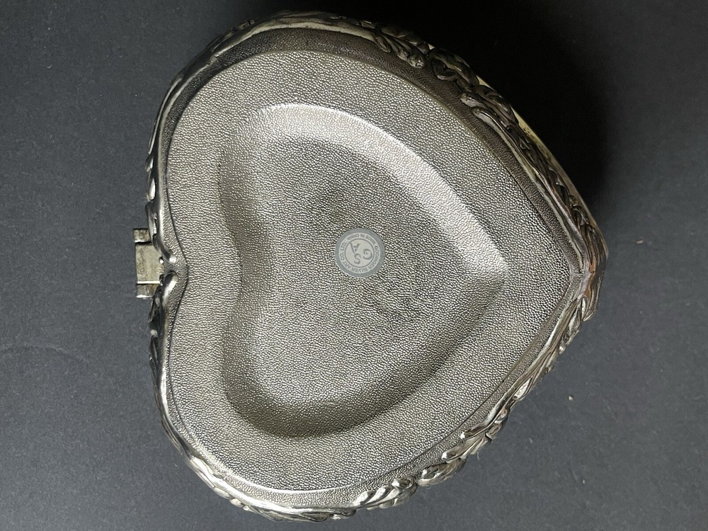 Godinger Jewelry Trinket Box Etched Heart Silver Plated Cottagecore Victorian