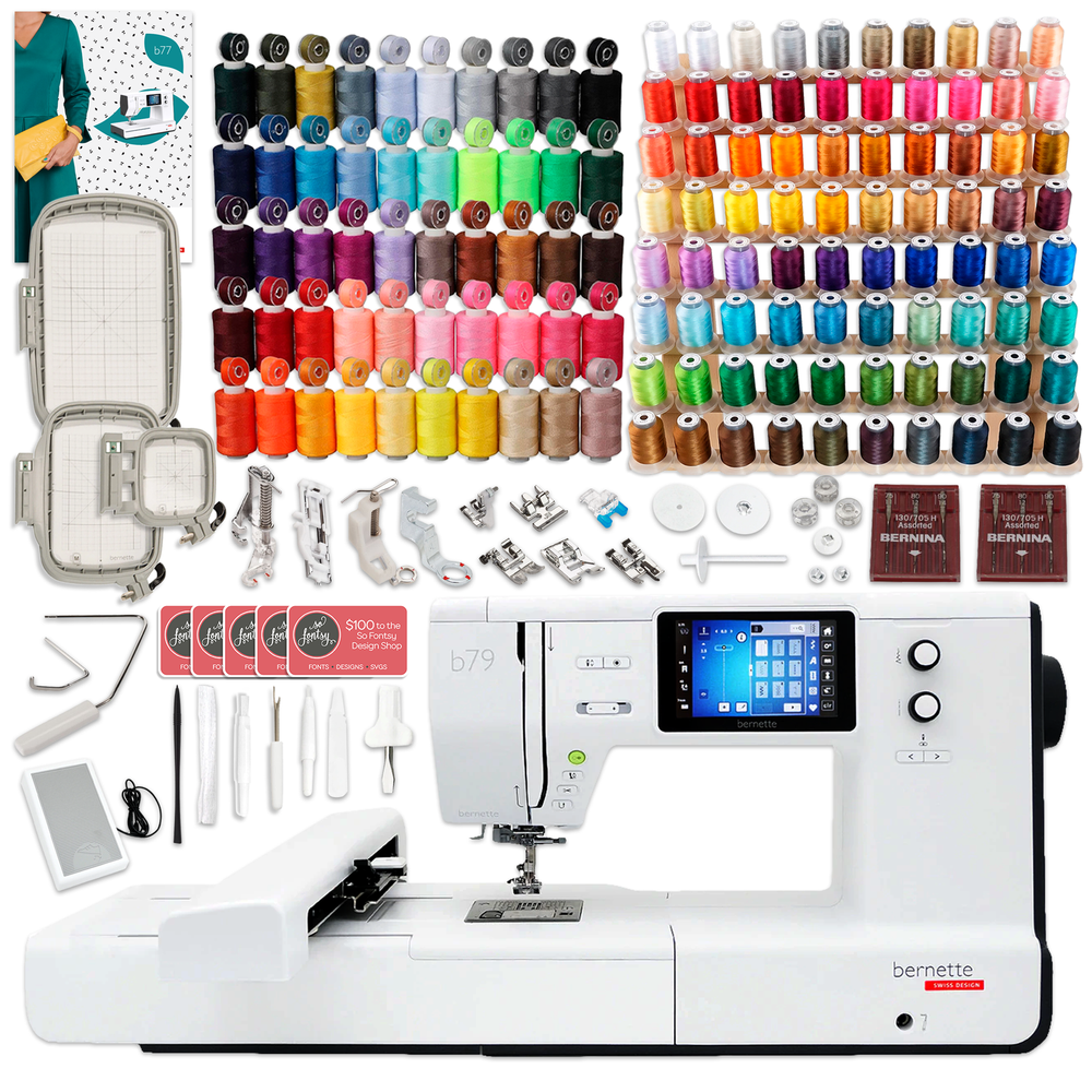 Bernette B79 Sewing & Embroidery Machine Bundle with 130 Thread Spools