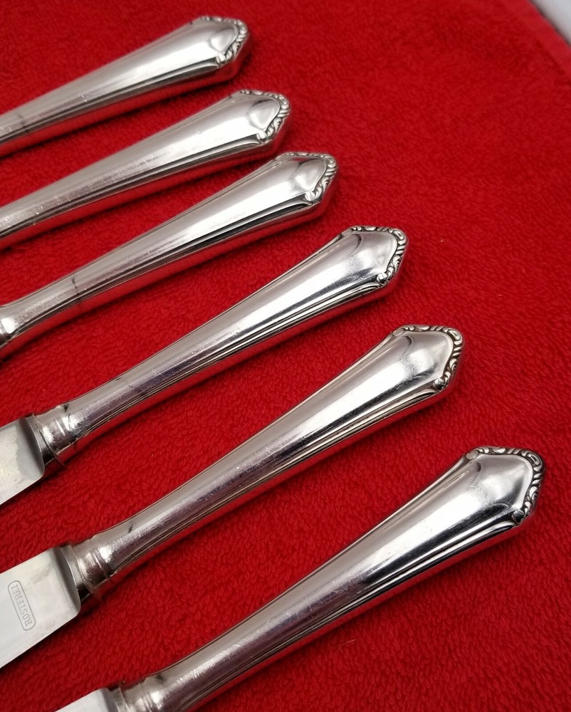 6 Dinner Knives ~ Homag 90 Germany Silverplate Flatware Scroll Pattern 8 5/8"