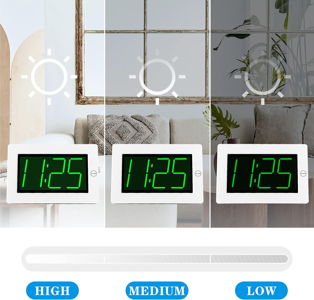 LED Digital Clock, Alarm Clock, Wall Clock, 3" LED Digit Display, Adjustable Bri