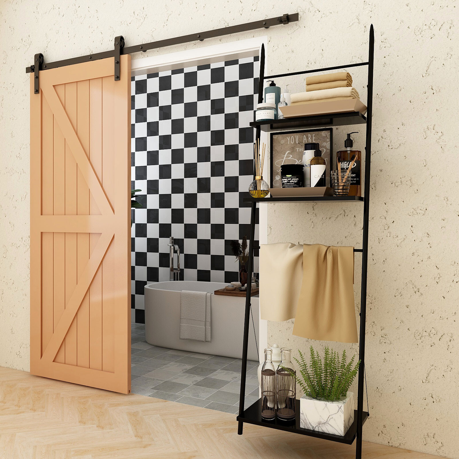 6.6FT Sliding Barn Door Hardware Kit Modern Closet Hang Style Track Rail Black