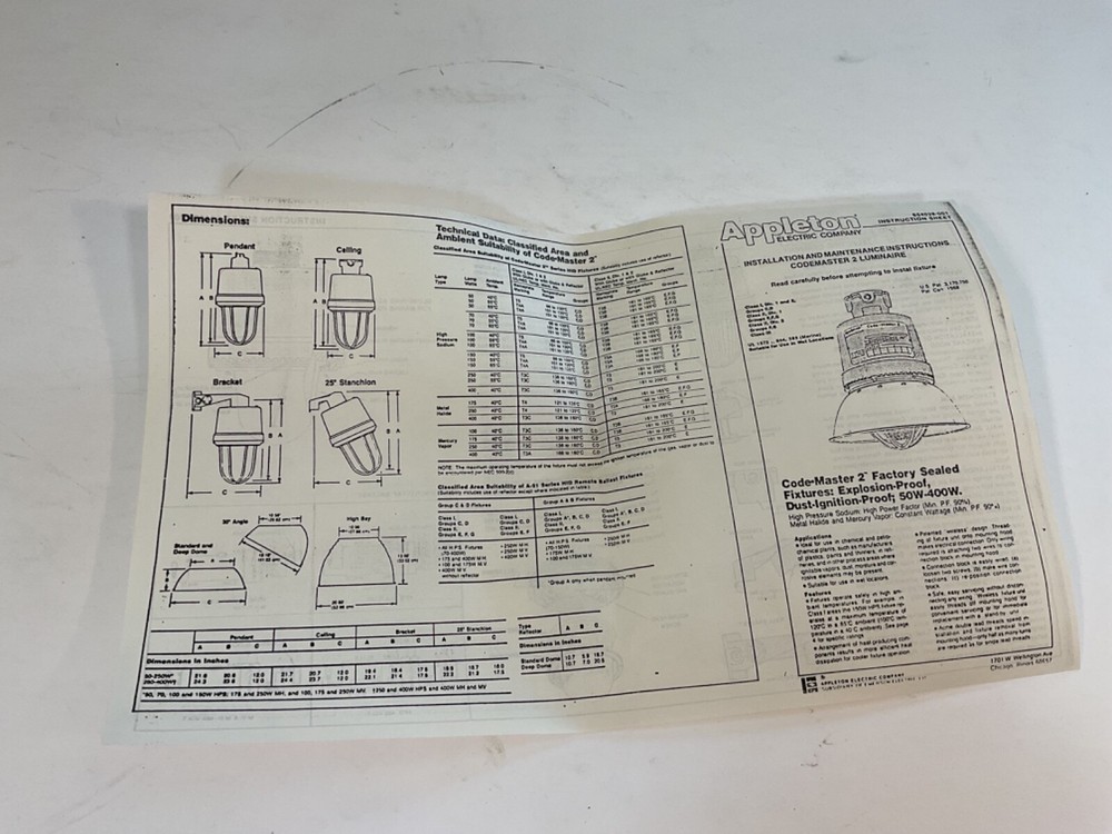 Appleton Code Master 2 Hazardous Location Light Fixture CMBL400-MT 400W Multi V