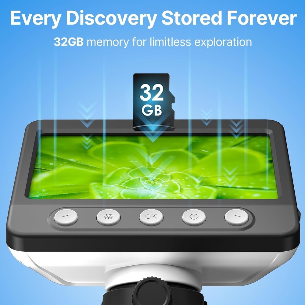 Versatile 1080P USB Digital Microscope with 4.3" LCD and 8 Adjustable LED Lights