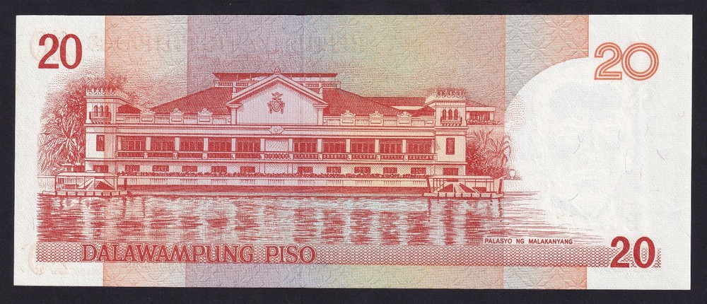 20 Pesos NEW DESIGN Ramos SOLID NO. BC777777 Philippine Banknote