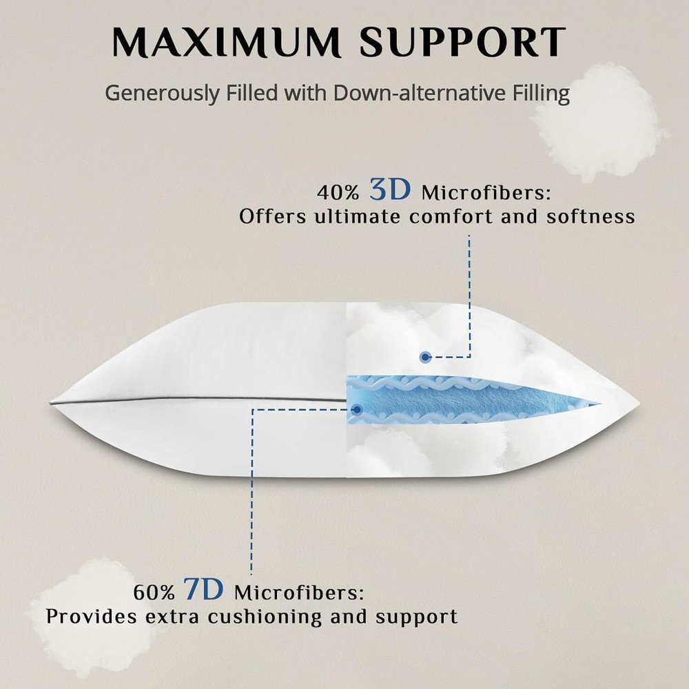 4-PK Pillows Set - Cooling Supportive Pillows Down Alternative Fill (STANDARD)
