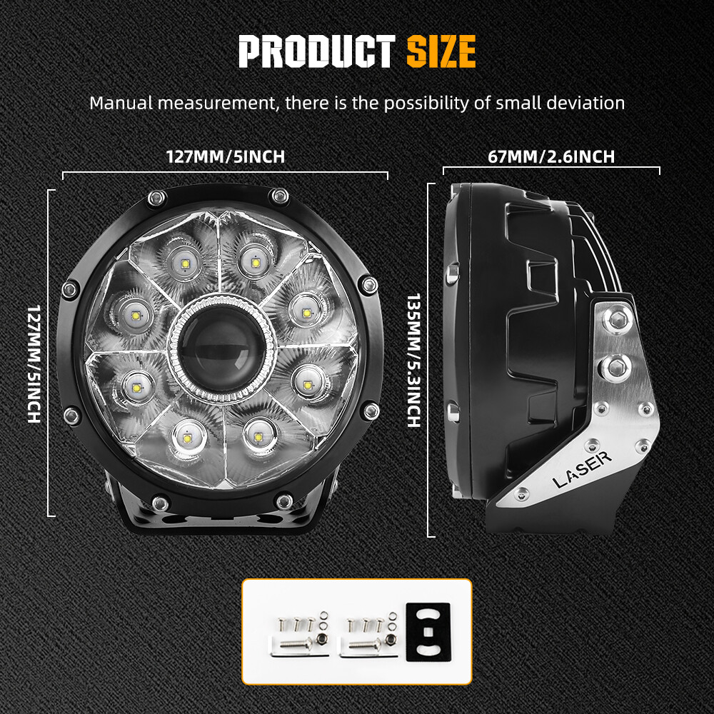 Pair 5" LED Work Lights Super Bright Offroad Driving Auxiliary Pods +2leads Wire