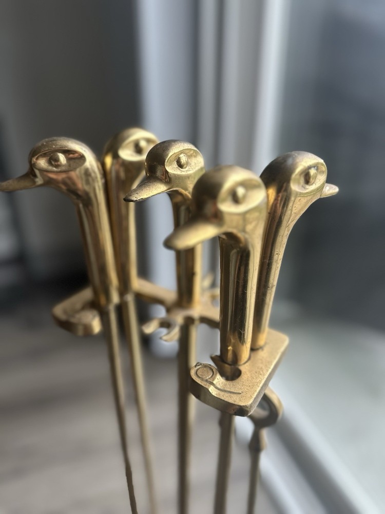 Brass Gold Duck Head Handle Fireplace Tool Set