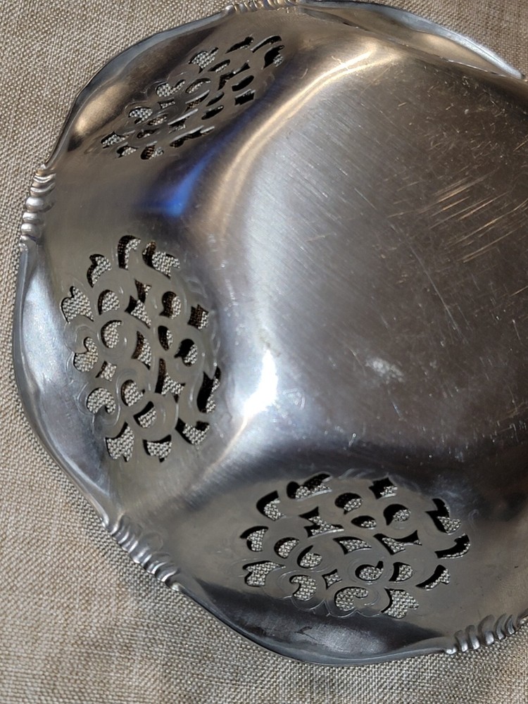 Quist West Germany pierced silver plate 5 1/2” wide dish