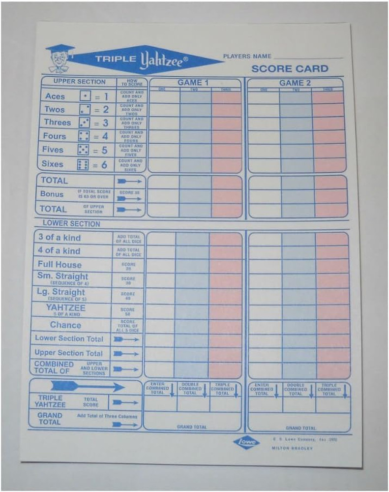 50 Triple Yahtzee Score Sheets Cards