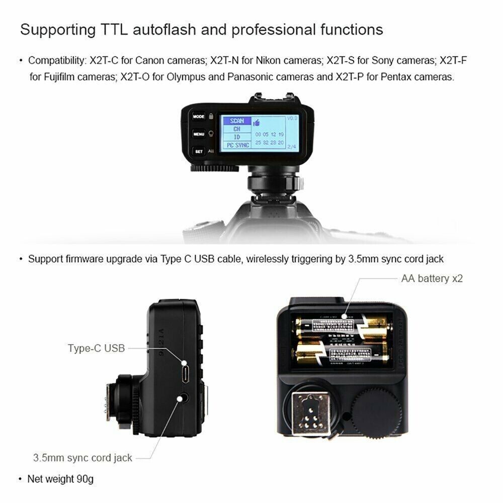 Godox X2T-S 2.4G Wireless TTL HSS Flash Speedlite Bluetooth Trigger For Sony New