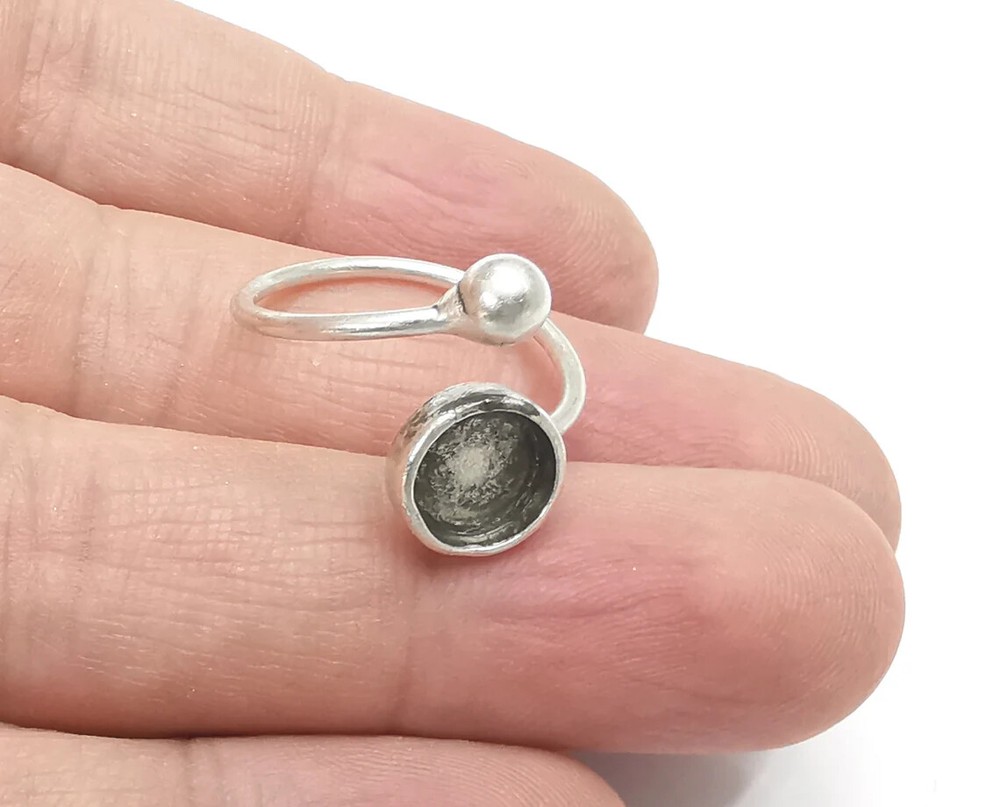 Wrap Ball Round Blank Silver Ring Setting Cabochon Mounting Adjustable G26669