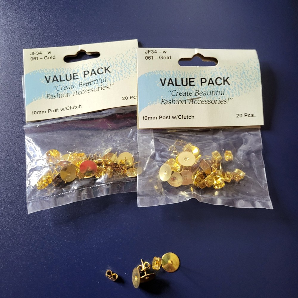 Gold Colored Stud Earring Findings w/Backs