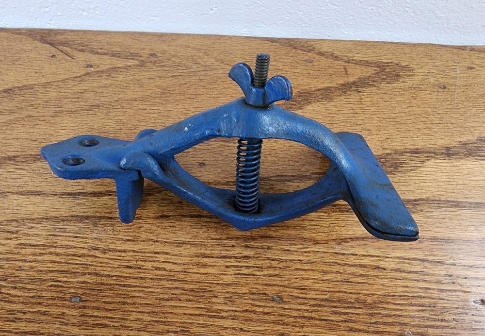 Antique Bench/Table Mount Light Duty Spring Clamp Woodworking Tool - Nice Shape!