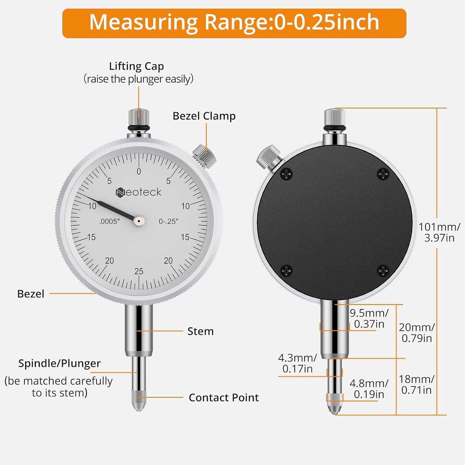 Neoteck 0.7-6" Dial Bore Gauge Indicator Engine Measuring Cylinder Tool 0.0005"