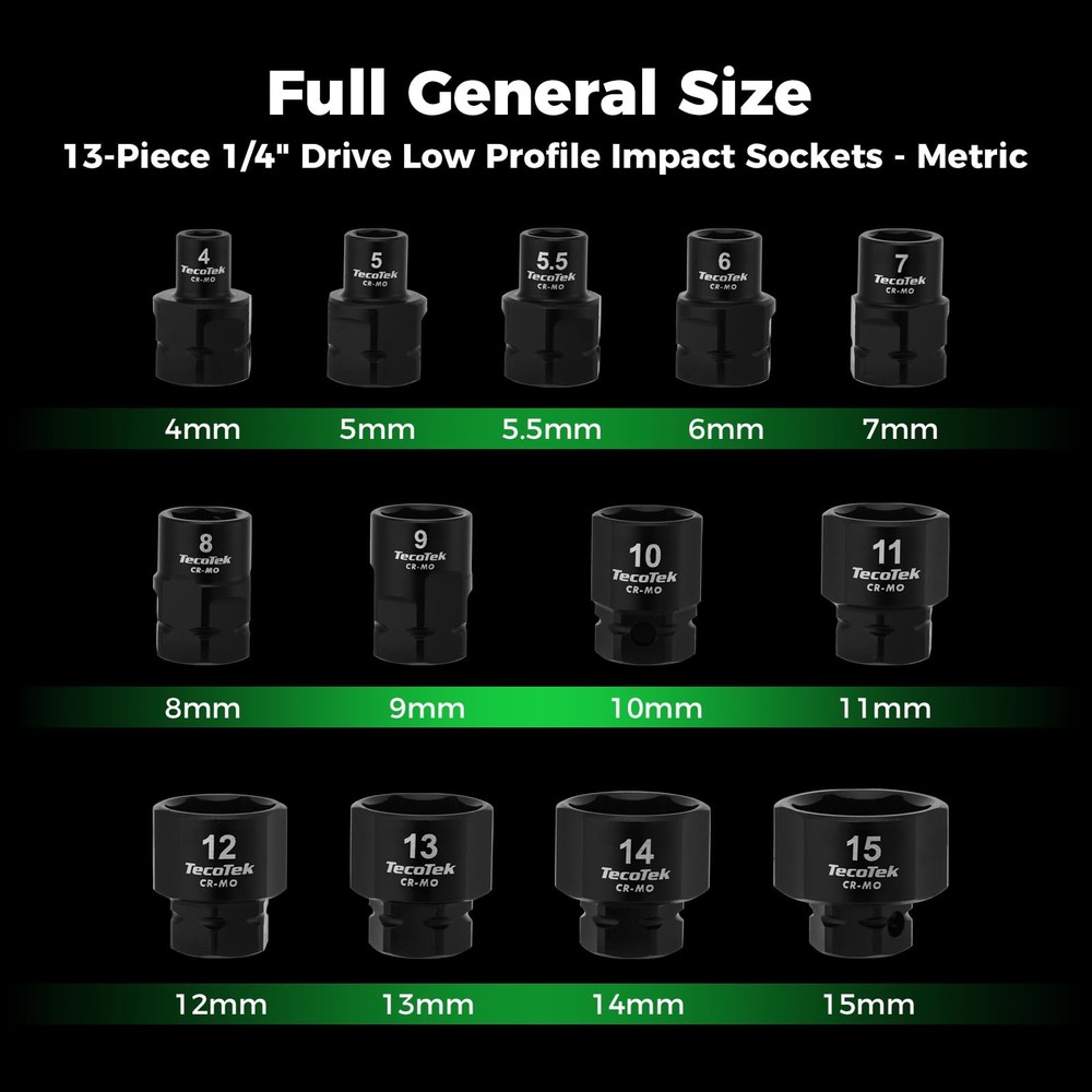 13Piece 1/4Inch Drive Metric Low Profile Impact Socket Set, Stubby Socket Set...
