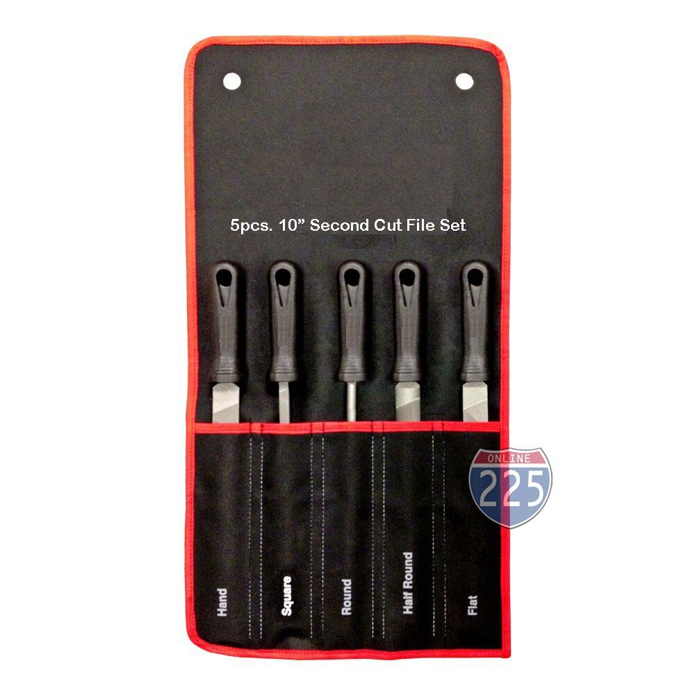 5 Piece 10" Second Cut File Set Round Square Flat Half-Round Hand Tool Kit