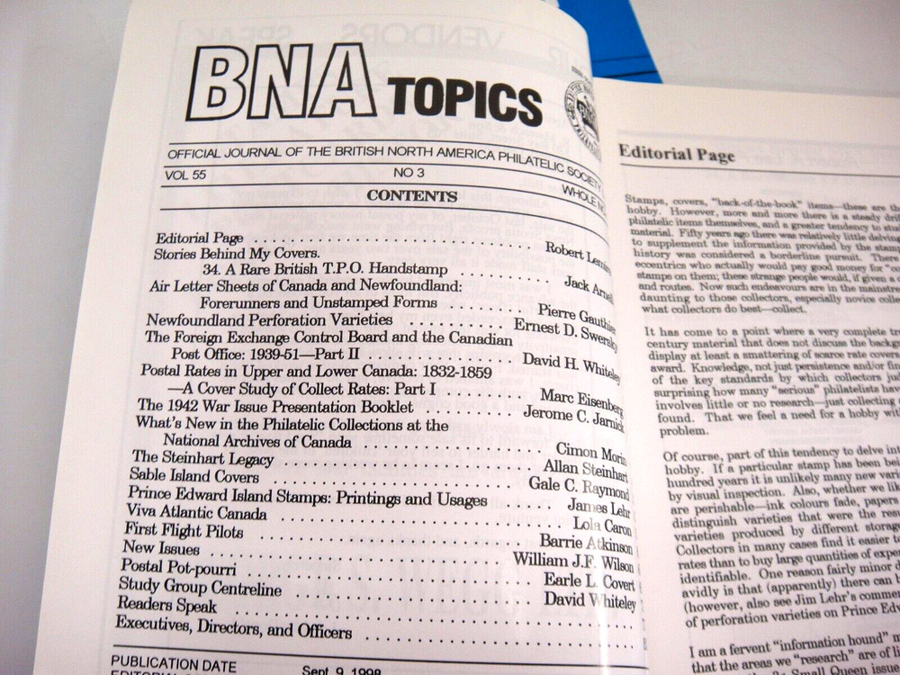 BNA Topics Second Third Fourth Quarter 1998 3 BNAPS Journals Canadian Philately