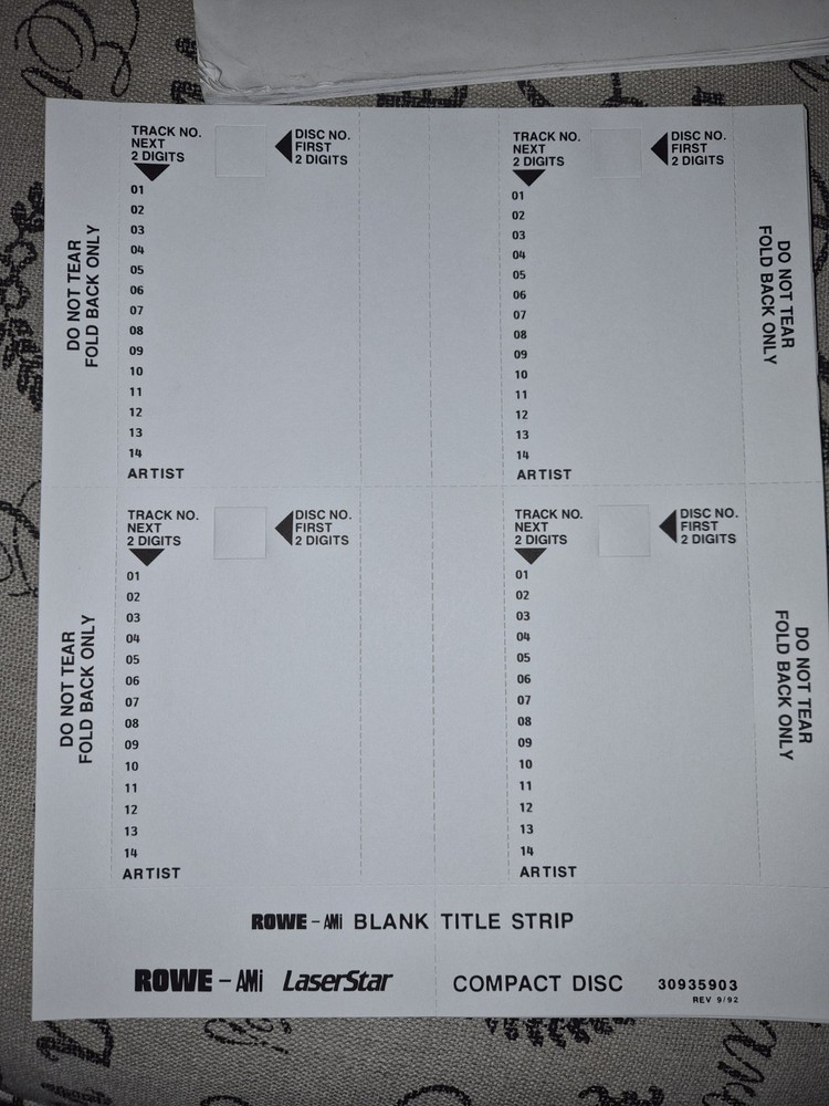Rowe Laserstar CD-100B Manual + Blank Title Strips Cd100b Cd 100b Jukebox