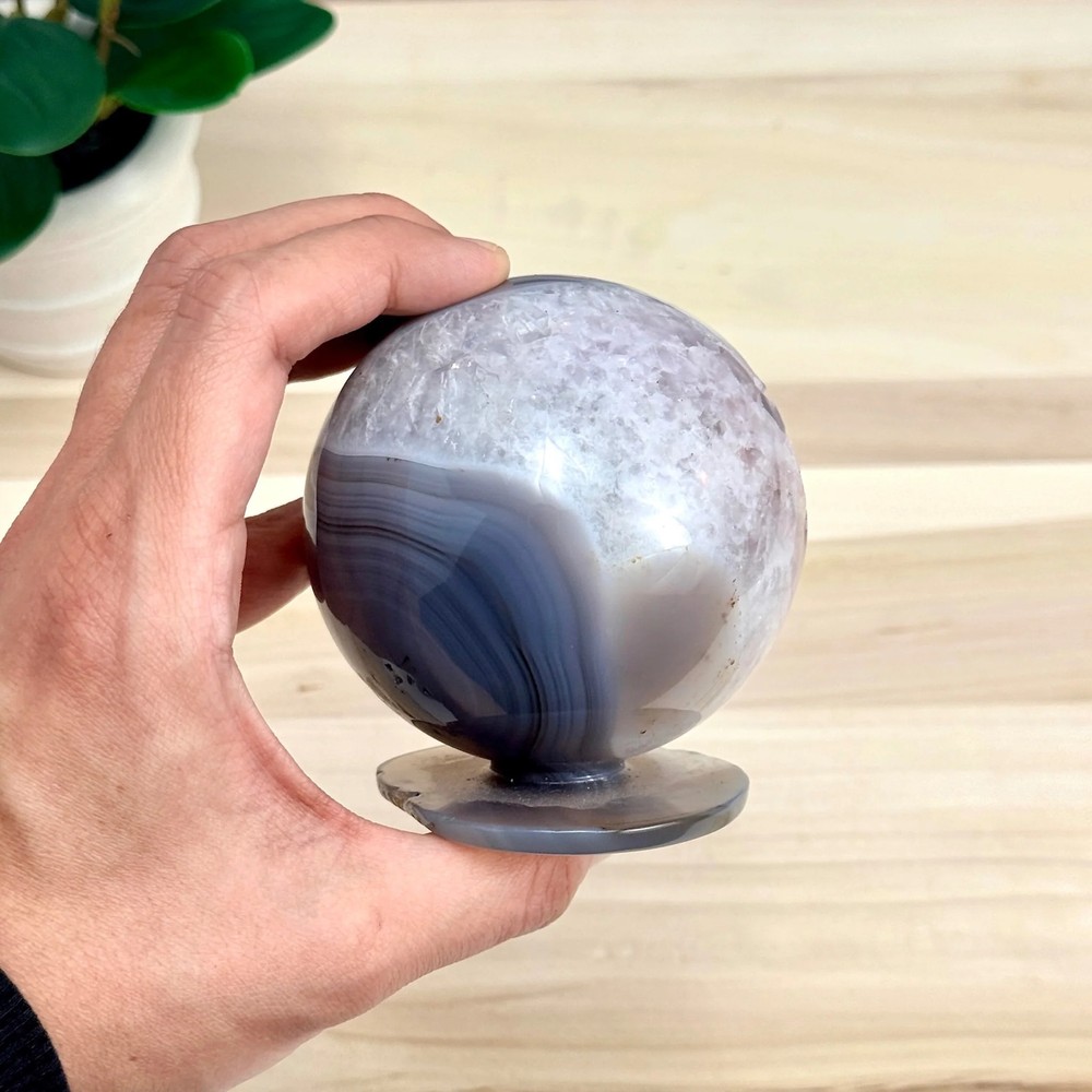 Drusy Amethyst in Agate Geode, Self-Standing Sphere
