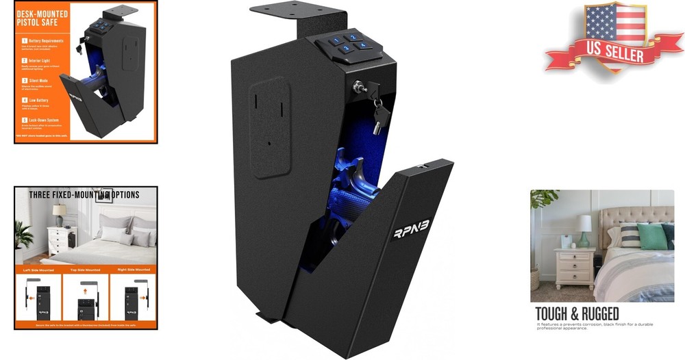 Slim Vertical Handgun Safe - Mountable, Quick Access, Biometric or Keypad Lock