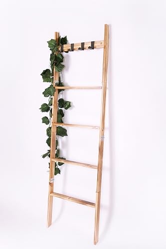 Wood Blanket Ladder, 5-Tier Decorative Quilt Holder, Wall-Leaning Towel Rack