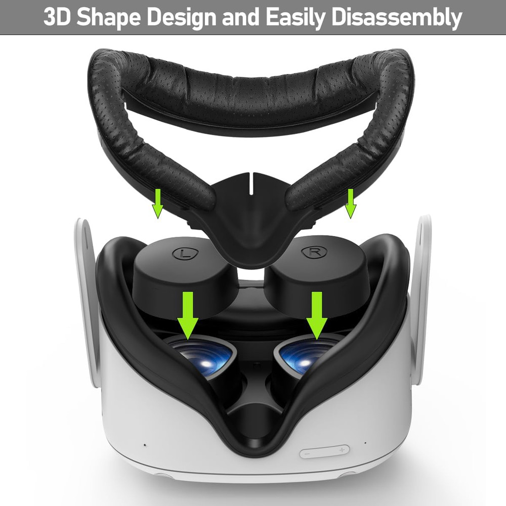 VR Facial Interface for Oculus Quest 2 - Face Pad Replacement, 2PCS PU Leather F