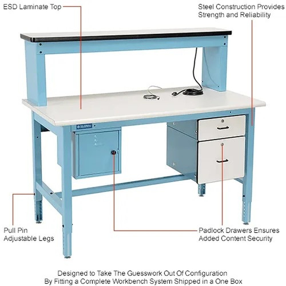 Bench-In-A-Box Technical Workbench, ESD Laminate Top, 60"Wx30"D, Blue