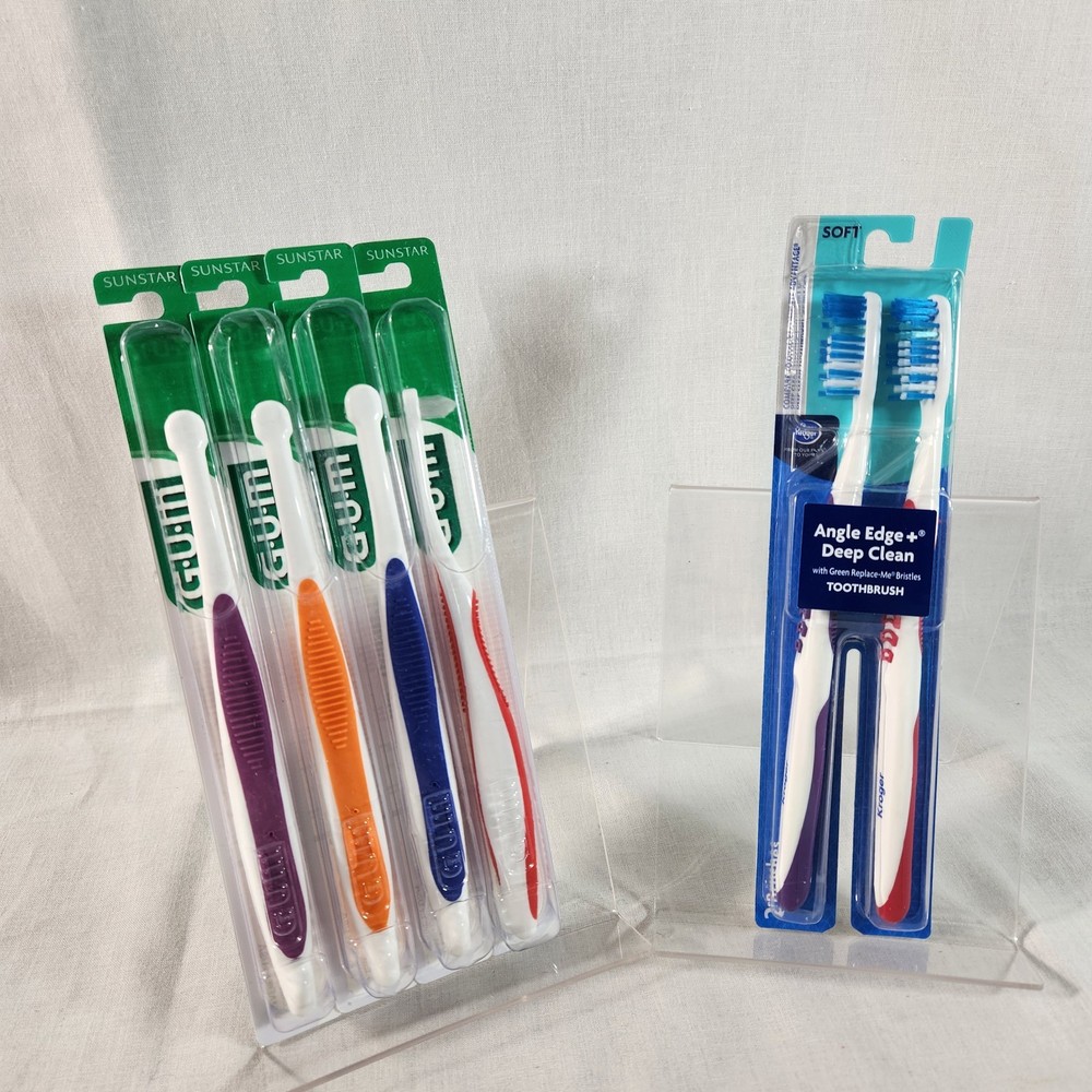 Toothbrush 2-pack Angle Edge / Deep Clean + 4-Pack Gum Brush LOT Fast Ship