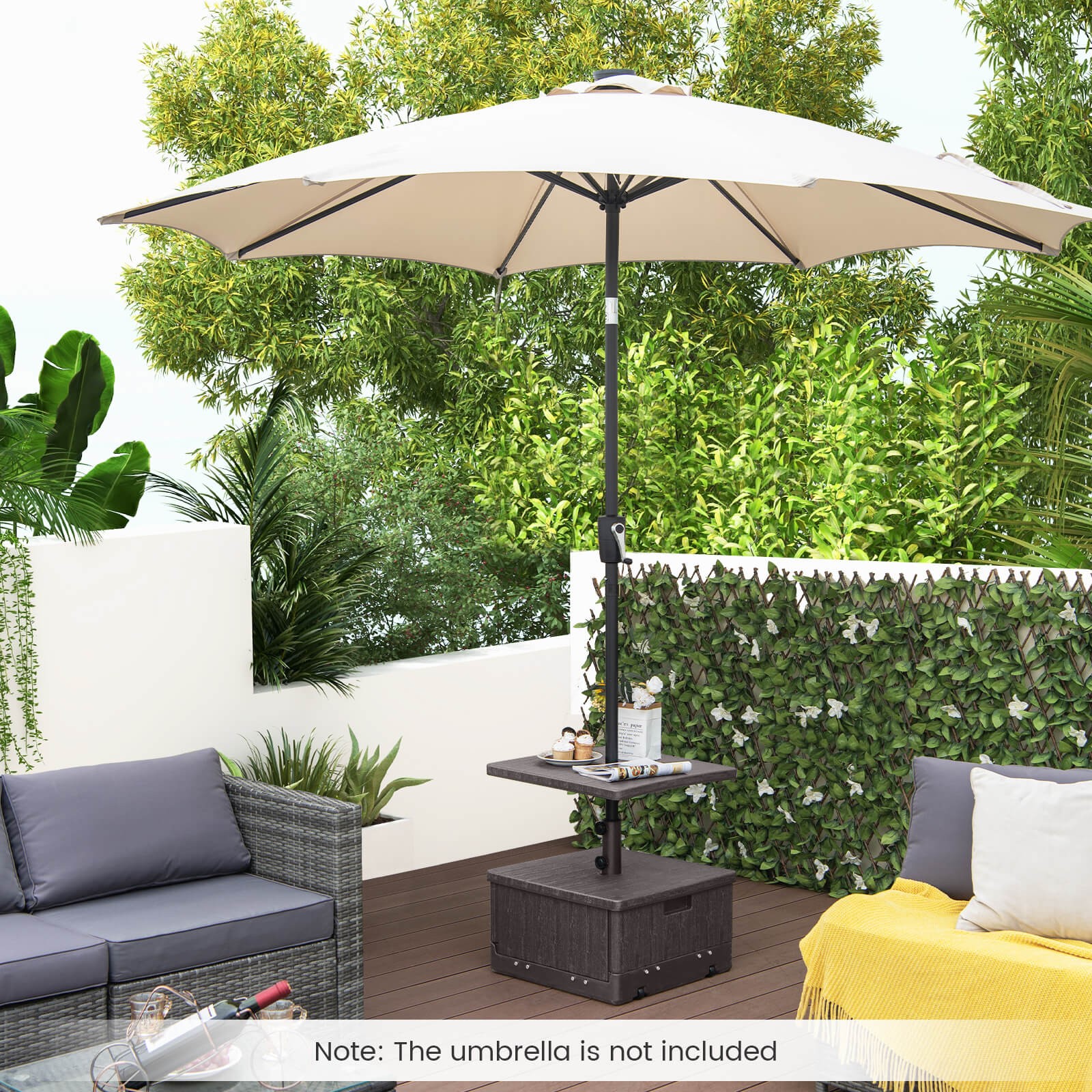 Patio 175lbs Fillable Umbrella Base w/Table Tray Wheeled 3-in-1 Stand Outdoor