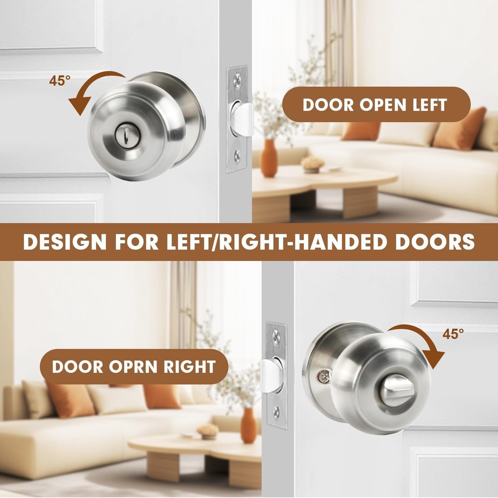 RAZCC Privacy Door Knobs, 5 Pack Satin Nickel Knobs 5 Pack,