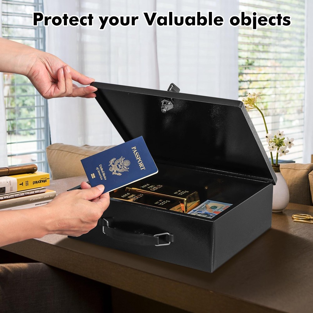 KYODOLED Fireproof Document Box with Key Lock, Small Lock Boxes Medium, Black