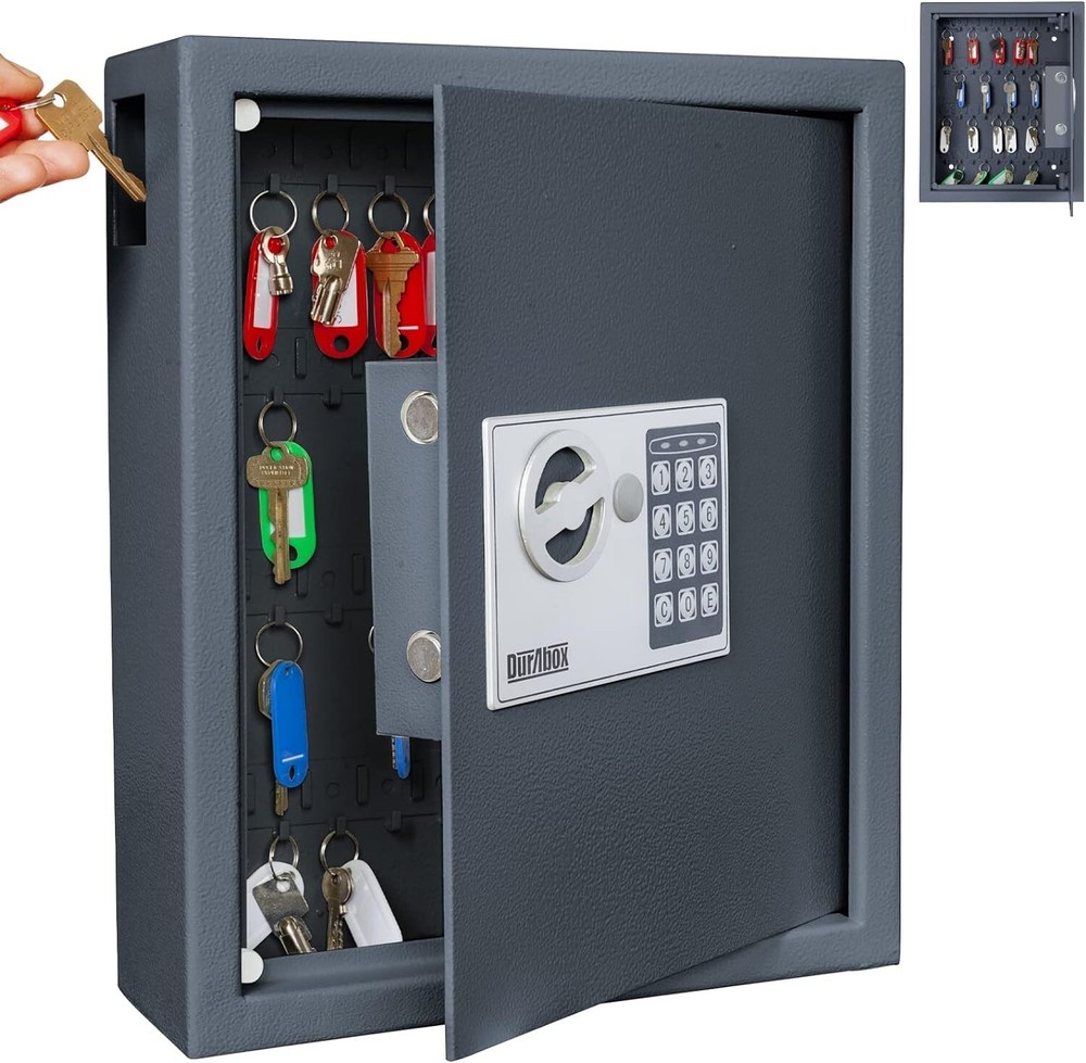 Modern Key Lock Box with Electronic Pin Keypad - Wall Mountable 40 Key Organizer