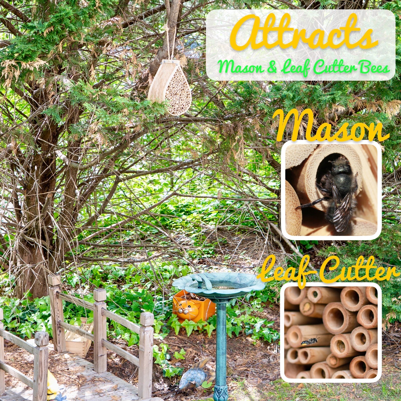 MEK Mason Bee House with Bamboo Tubes Hanging Teardrop Pollinator Habitat