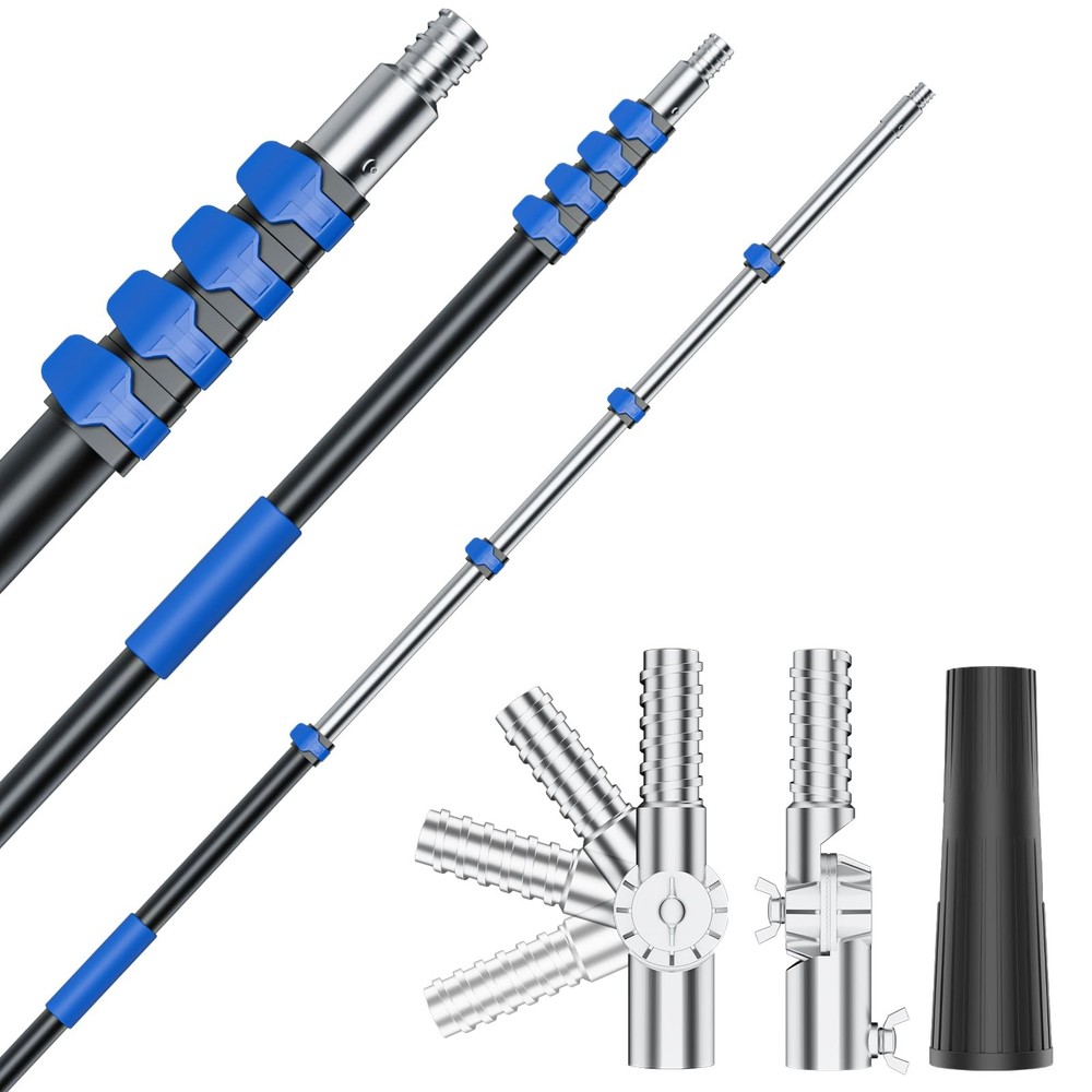 Telescoping Pole, 7-30 Ft with Joint Angle & Squeegee Adaptor, 30 FT, Silver