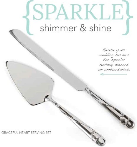 Wedding Silverplated Cake & Knife Serving Set Graceful Heart